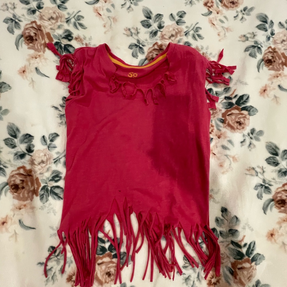 SO Red Short Sleeve Tee with Fringe